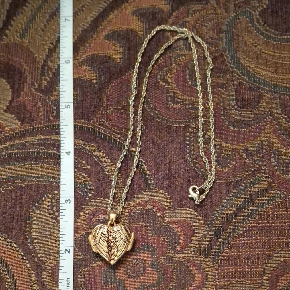 Gold Angel Wing Heart Pendant Necklace